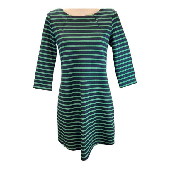 GAP Womens Small Green Navy Blue Striped Dress 3/4 Sleeve Zip Back Midi - Picture 1 of 7